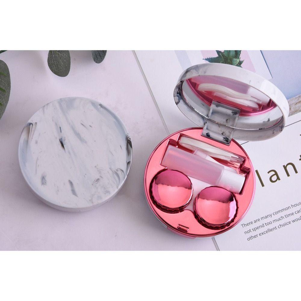 Compact Marble Pattern Contact Lens Box 5 in 1 Round Shape Contact Lens Case Portable Cute Lens Storage Box