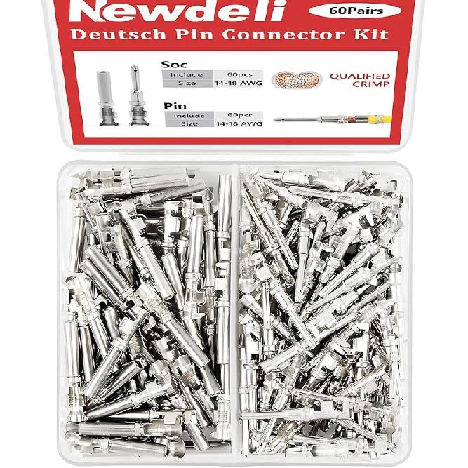 Newdeli 50 Pairs Deutsch Pin Connector Kit Size 16 Solid Contacts DT Series Connector, Common Contacts Automotive Terminals, Ni Plating Pin And