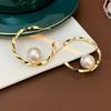 Korean Simple Big Pearl Ball Metal Hoop Earrings For Women Temperament C Shape Earrings Exaggerated Party Jewelry Gift