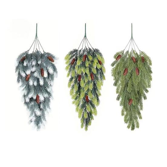 2Pcs Christmas Teardrop Swag Wreath Fake Norfolk Pine Stairway Swag with Pinecone Winter Xmas Hanging Greenery Garland Decoration