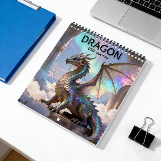 2026 Drakens Väggkalender 12-Månaders Fantasikalender Spiralbunden Vertikal Månadskalender för Hemmakontoret Gåvor för Drakälskare
