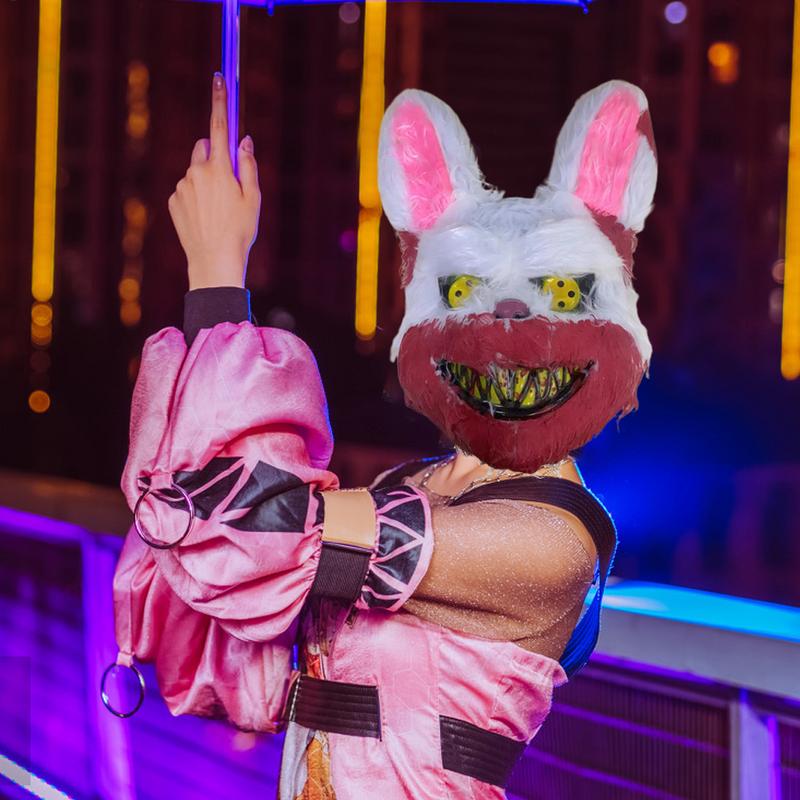 Plush Bunny Mask Scary Masks Durable Realistic Bloody Simulation Rabbit Headgear Performance Prop For Halloween Masquerades