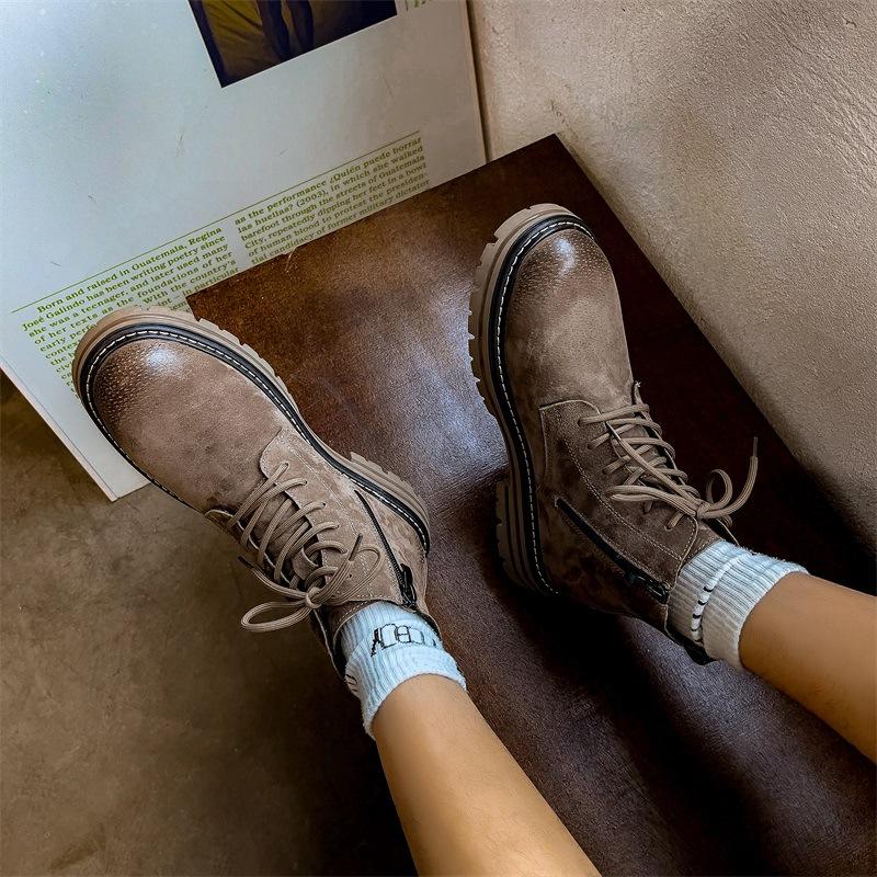 Martin Boots Men's Short Boots Autumn Side Zipper Boots Leather Rhubarb Boots Platform Shoes Outdoor Casual Desert Boots