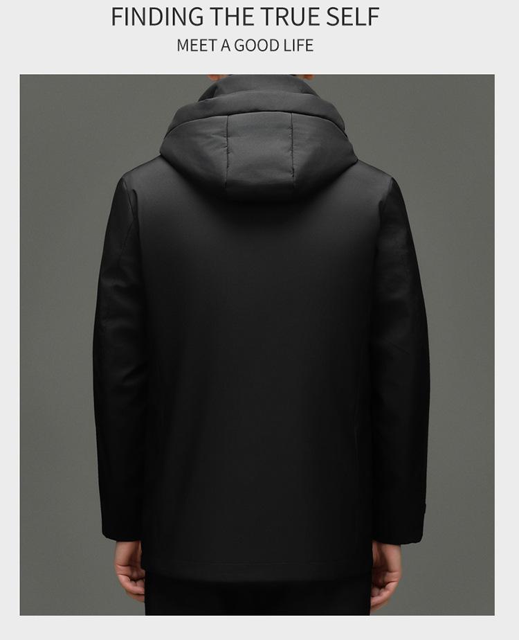 Men's Fashionable Hooded Winter Jacket with Detachable Liner - 90% Duck Down, Cold-Resistant, Ideal for Middle-Aged