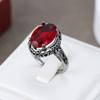 Vintage CopperColor Ring for Women Oval Cut Red Gemstone Hollow Filigree Statement Ring Retro Boho Birthday Jewelry Accessorie