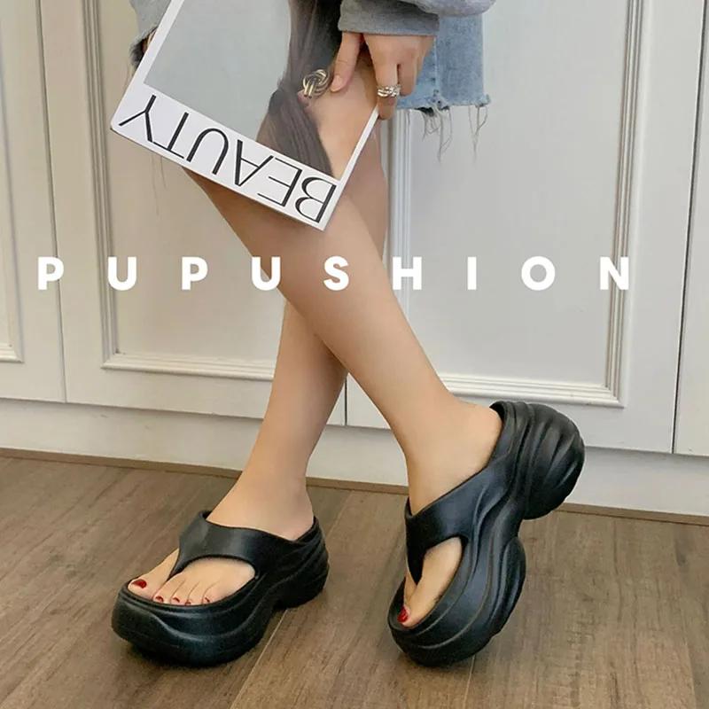 Fashion Thick Botton Beach Flip Flops for Women Clip Toe Soft Sole Platform Slippers Woman Summer Non-Slip Chunky Wedge Sandals Female