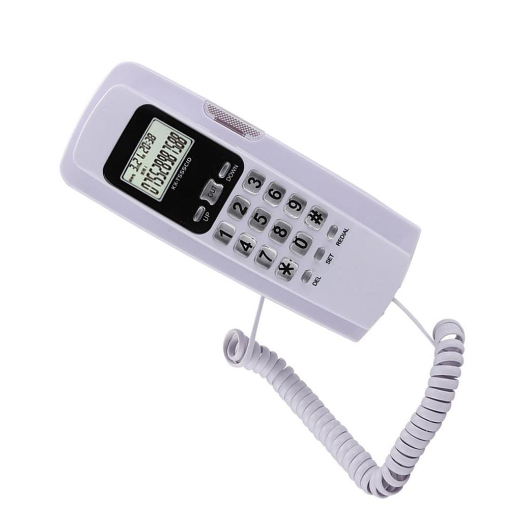 T555 Mini Wall Mounted Phone Caller ID Hotel Home Office Telephone with LCD Display Backlight(White )