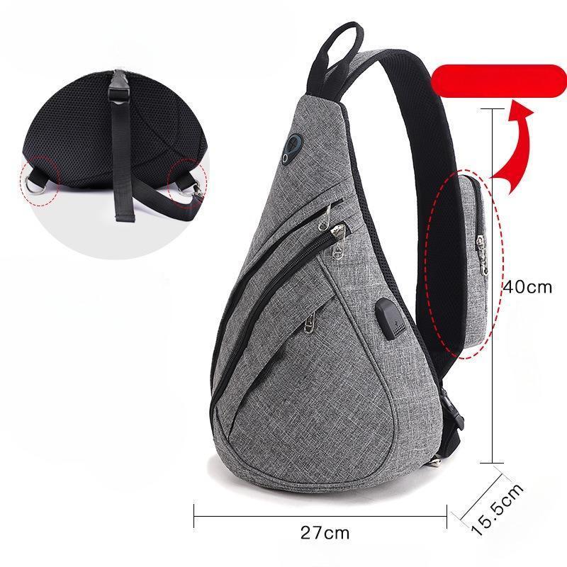 

Мужская нагрудная сумка корейской версии Leisure Water Drop Plus Треугольная сумка с USB-портом для зарядки, рюкзак серый