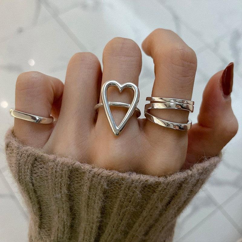 VENTFILLE 925 Sterling Silve Love Heart Hollowed Out Ring for Women Girl Party Gift Sweet Three Layer Cool Jewelry Dropshipping