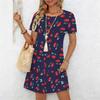 Women's Fashion Graceful Beautiful Broken Flowers and Fruits Print Summer Spring Short Sleeve O-Neck Casual Dresses