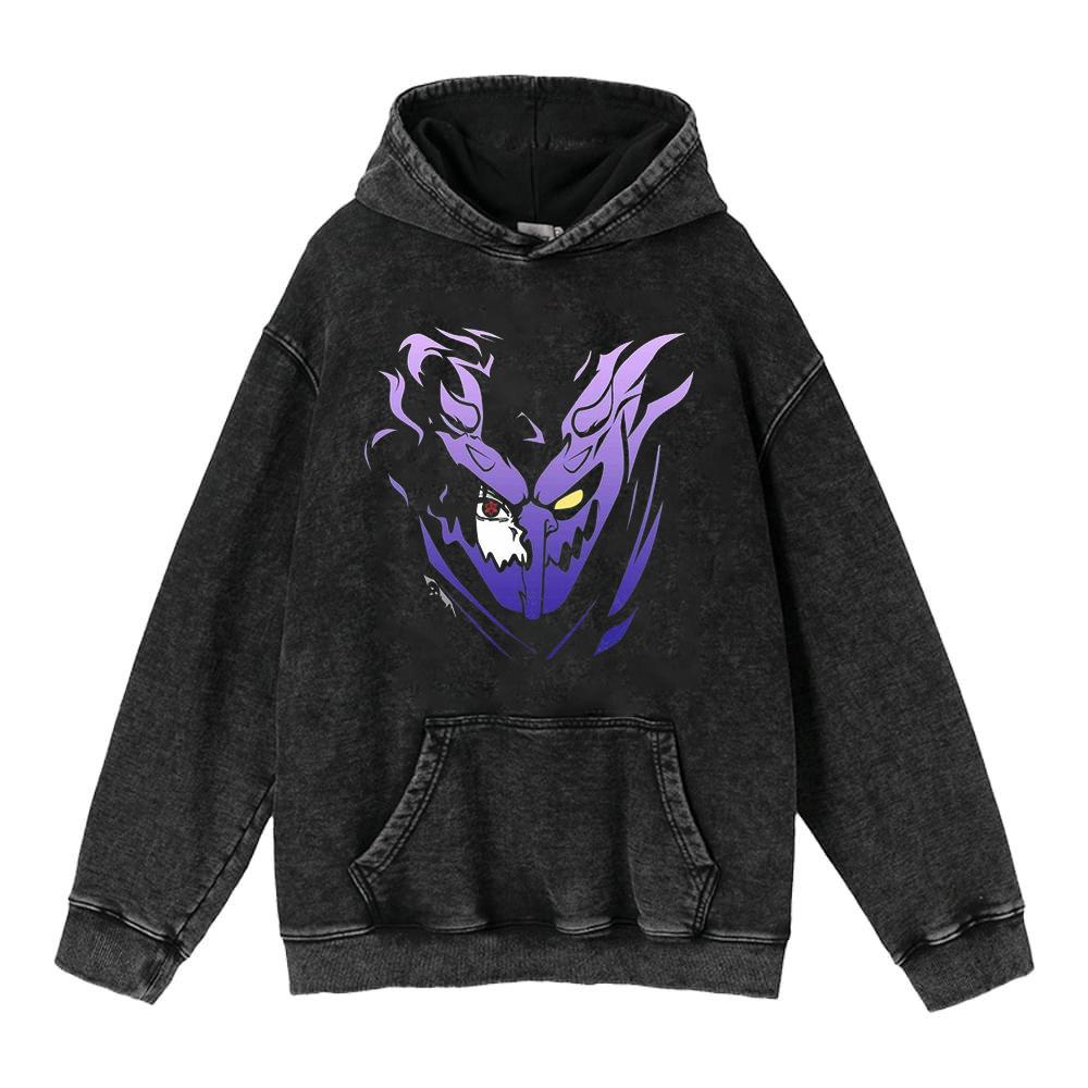 Cotone Pesante Lavato Retrò, Maglione Retrò Streetwear Anime con Cappuccio 440G