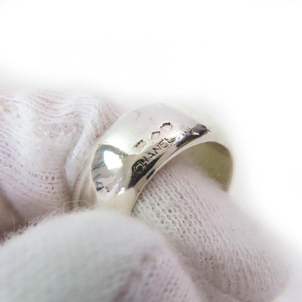 Great CHANEL Ring Logo Engraved Wide Ring Accessories Silver SV925 Women Used
