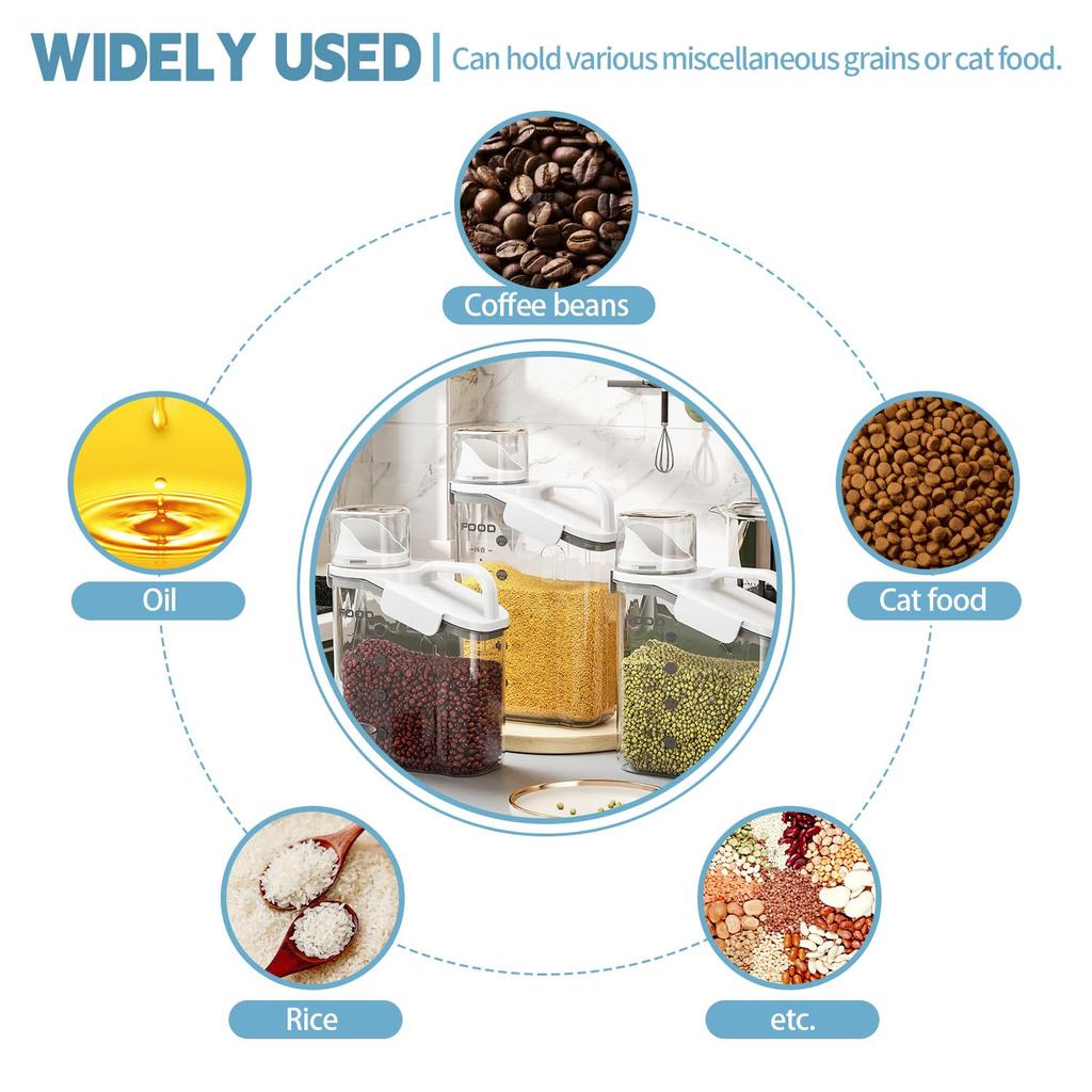 1pc Cereal Containers Storage, Airtight Grain Jar with Measuring Cup Kitchen Organizers for Oatmeal, Grain, Flour, Pet Food