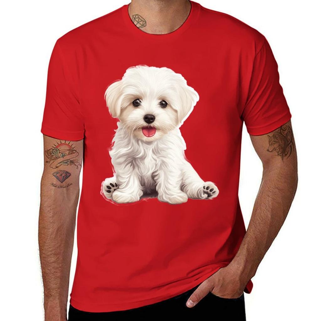 Adorable Maltese Love. T-Shirt Anime Clothes Summer Top Men's Cotton T-shirt