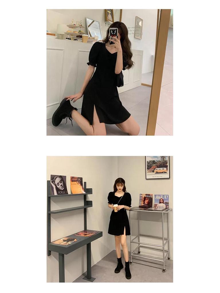 2024 Plus Size French Slit Slimming Black Summer Dress for Women