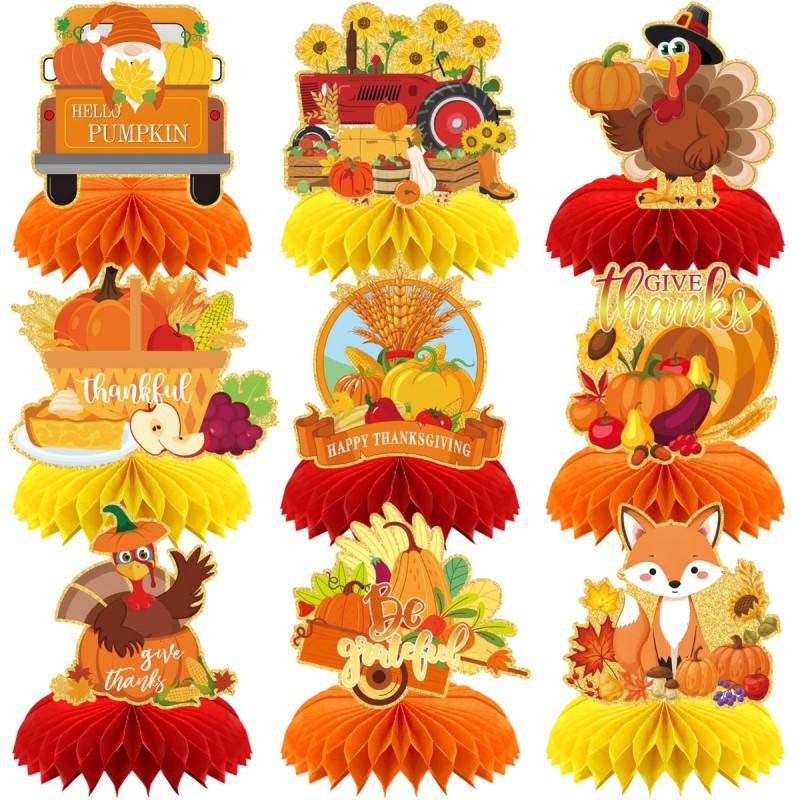Thanksgiving Party Decorations Set With Maple Leaves Pumpkins Turkeys Table Centerpieces Honeycomb Balls Home Dining