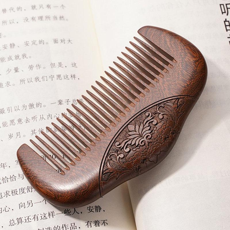 

BEPAN Double-Sided Carved Anti-Static Scalp Massage Comb Sandalwood Detangling Comb Handmade Carved Pocket Comb for Smooth Shiny Hair