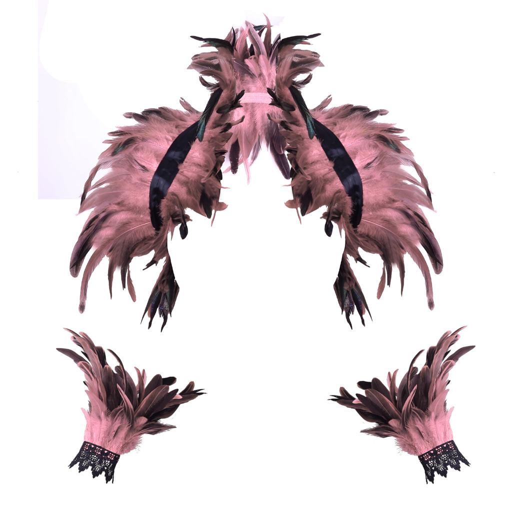 Gothic Feather Shawl Harness Wrist Cloak Cosplay Carnival Bracelets Wrap Shoulder Neck Natural Halloween Party Costume Props