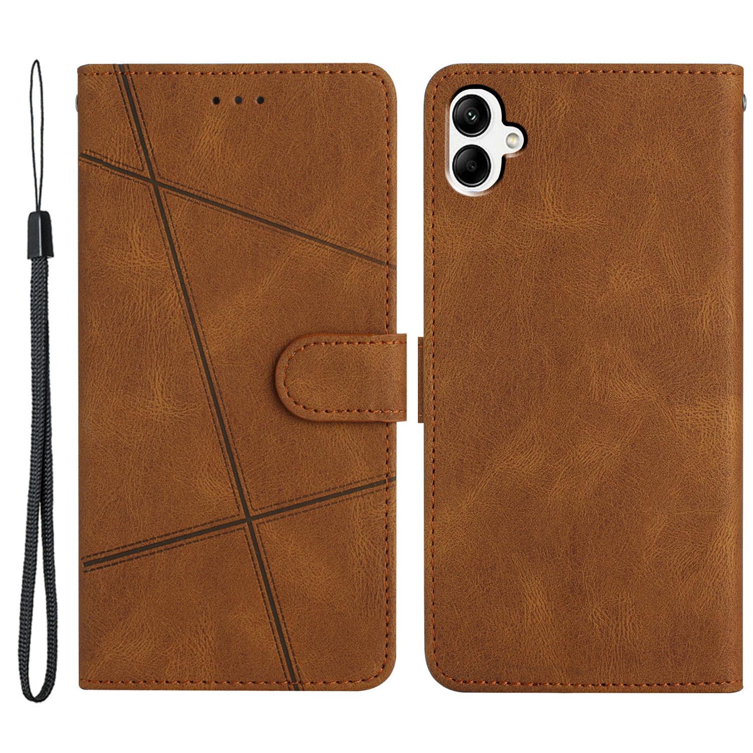 

For Samsung Galaxy A05 4G Crazy Horse Texture Wallet Case PU Leather Imprinted Lines Phone Stand Cover Brown