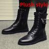 Men's High-top Boots Fashion Motorcycle Boots Metal Side Zip Leather Boot Plush Warm Winter Boots for Men Casual Business Botas
