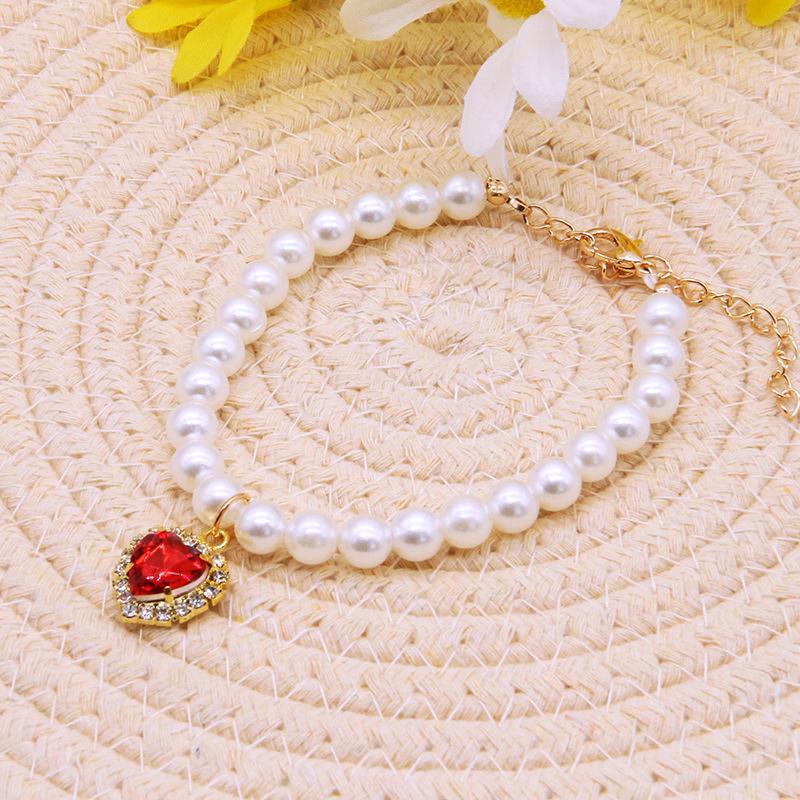 

Luxury Pearl Pet Collar Pet Cat Dog Collar Love Pendant Pet Supplies Love Crystal Collar Kitten Collar Cat Necklace S красный