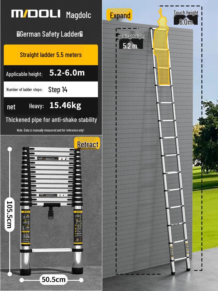 Magdolli Stainless Steel Telescopic A-frame Ladder, Multifunctional Foldable Indoor Aluminum Alloy Stair Ladder