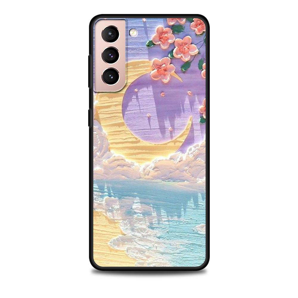 Etui Art Retro Olej Malowanie Kwiaty do Samsung Galaxy S22 Ultra Telefon Pokrowiec S21 S20 FE S10 S9 S8 Plus S10e S7 Edge Czarny Miękki