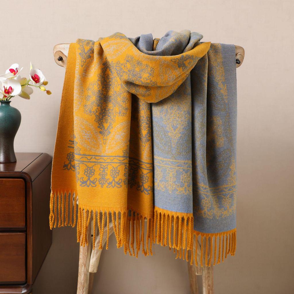 Retro Ethnic Tassel Women's Embroidered Imitation Cashmere Scarf Shawl - Autumn/Winter Style