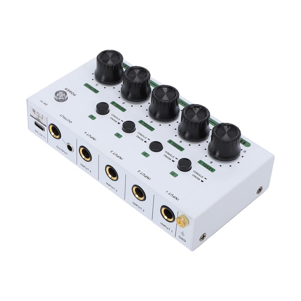 4 Channel Sound Mixer Rechargeable Portable Low Noise Stereo Sound Mixer for Home Studio Recording Live Streaming White