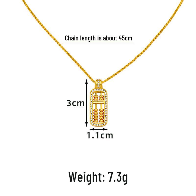 Elegant Vietnamese Sand Gold Abacus Necklace: Simple, Inlaid Diamond Pendant with Long-Lasting Color