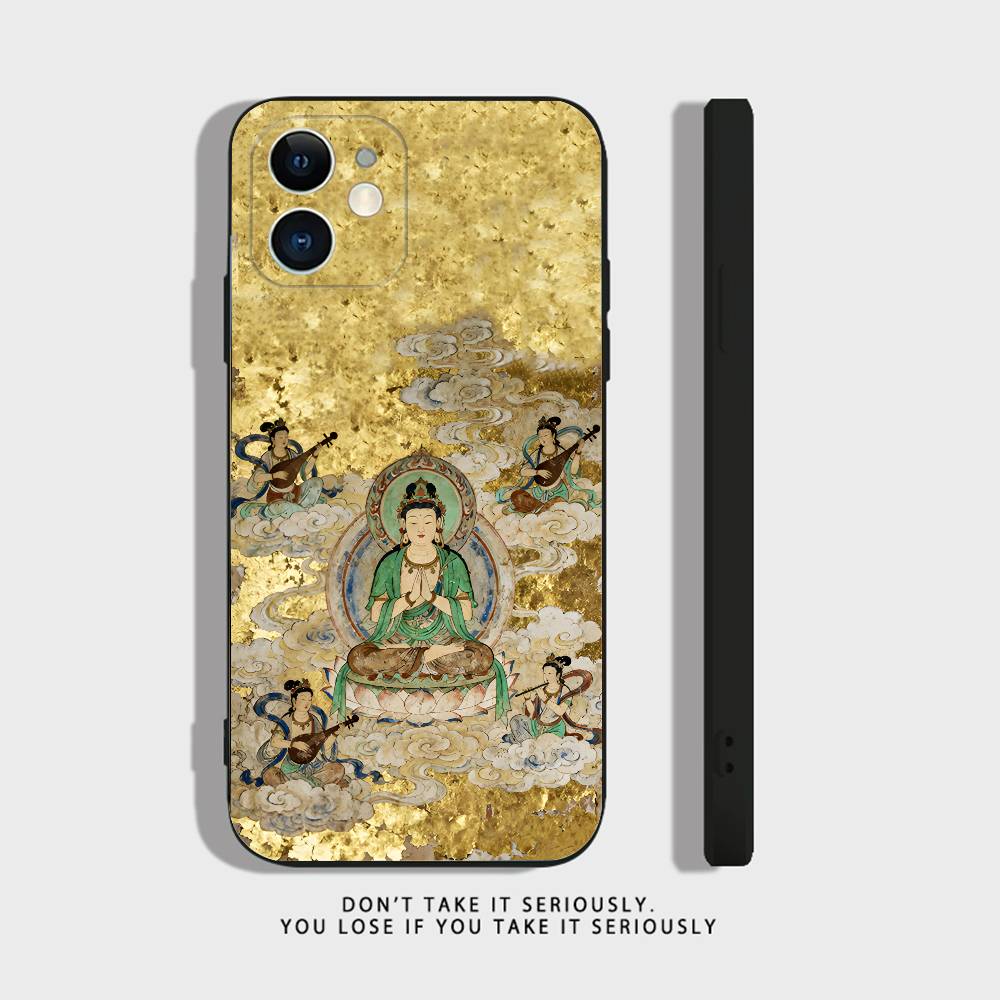 Chinese Buddhist Traditional Guanyin Phone Case For iPhone 17,16,15,14,13,12,11,X,XR,XS,Plus,Mini,Pro,Max Black Shockproof Cover