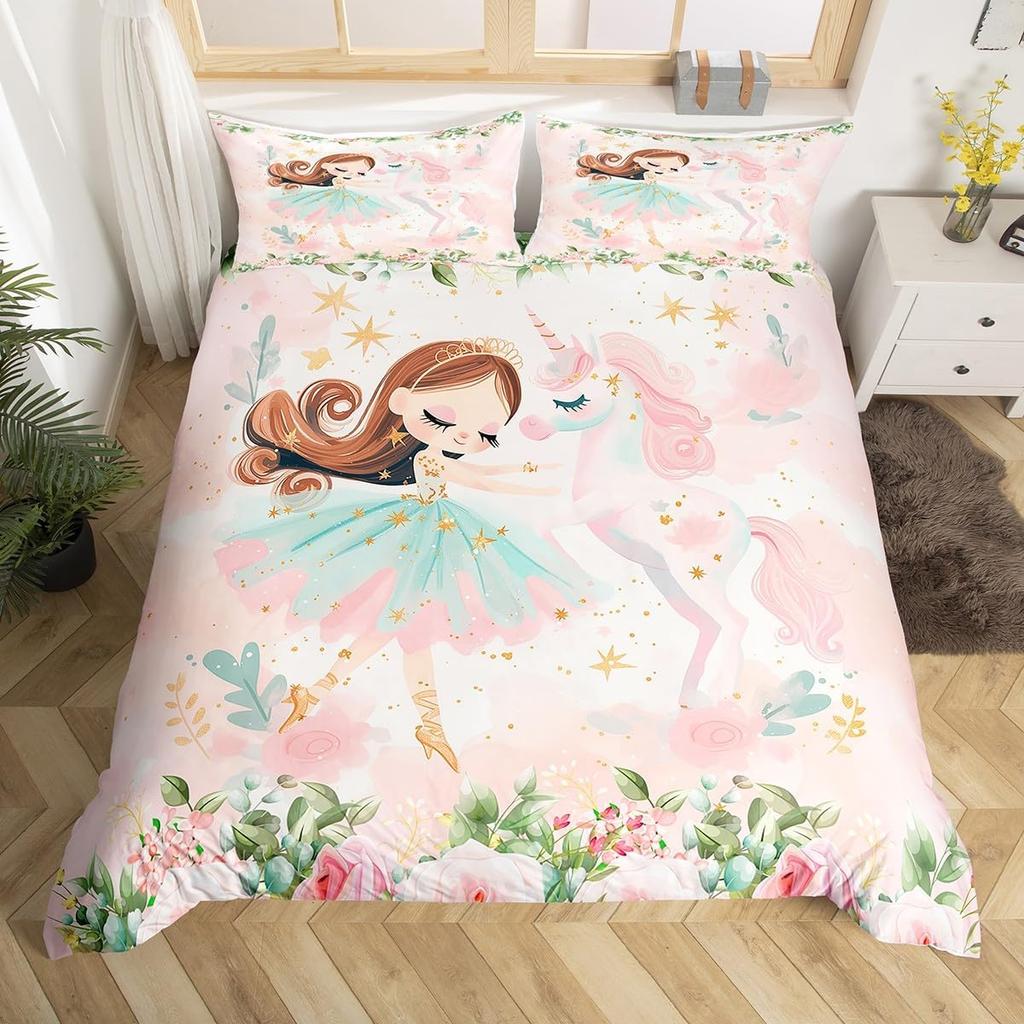 Cartoon Ballet Girl Duvet Cover Twin Queen Size Sport Theme Bedding Set Soft Microfiber Dancer Comforter Cover With 2 Pillowcase