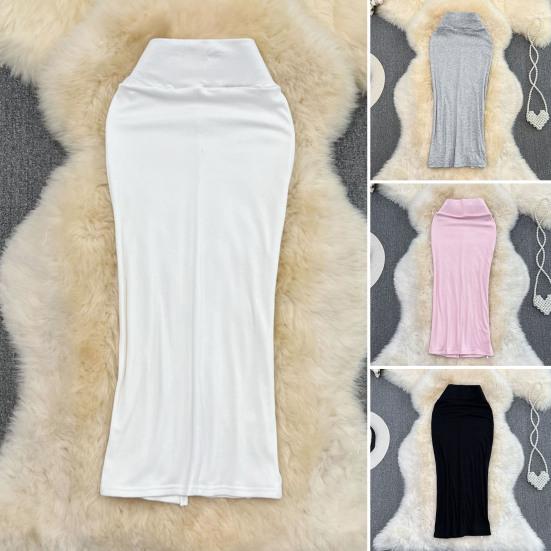 Dámská midi sukně jednobarevná s rozparkem vzadu, s vysokým pasem, rybího střihu, obepínající boky, do kanceláře, pouzdrová sukně