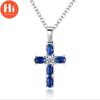 Hi Blue Oval Zircon Cross Pendant Necklace for Women Silver Color Chain Charm Necklace