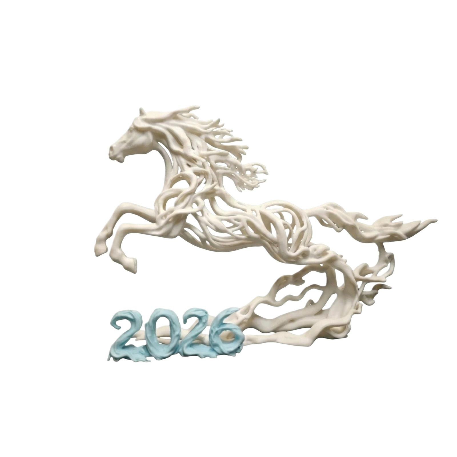 2026 Year Of Horse Limited Edition 3D Printed Hollow-Out Horse Ornament: An Artistic Commemorative Gift Riding The Wind синий