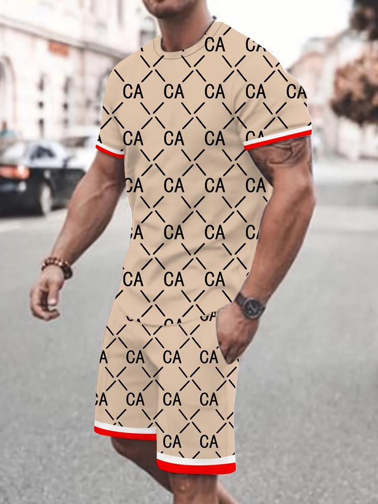 Fashion Casual Men's T-shirt Shorts Set Summer New 3D Printed Men's Clothing Daily Elastic Waist Shorts Short Sleeve Set
