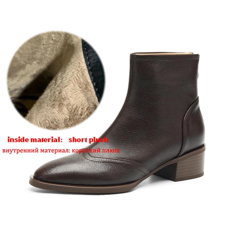 Krazing Pot Sheepskin Winter Round Toe Chelsea Boots Med Heels Zipper Carving Decoration Women Ankle Boots
