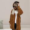 Winterjacke für Damen, doppelseitig tragbar, dickes Fleece, mit Kapuze und Taschen, mittellang, einfarbig, warm, lässig, für den Alltag, langer Mantel