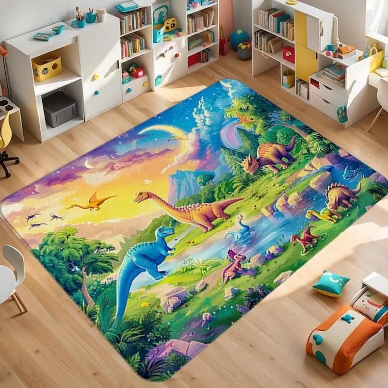 Dinosaur ABC Rug Non-Slip Play Mat Carpet for Boys Bedroom Kids Playroom Living Room Classroom Area Floor Mat Home Decor Doormat