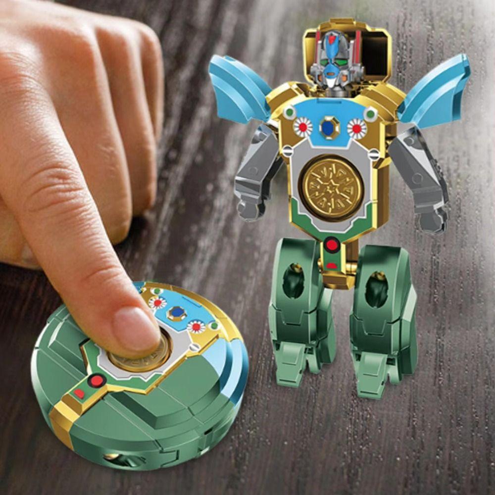 4pcs/bag 2 in 1 Fingertip Decompression Toy ABS Fingertip Gyro Deformed Robot Fidget Gyro  Office