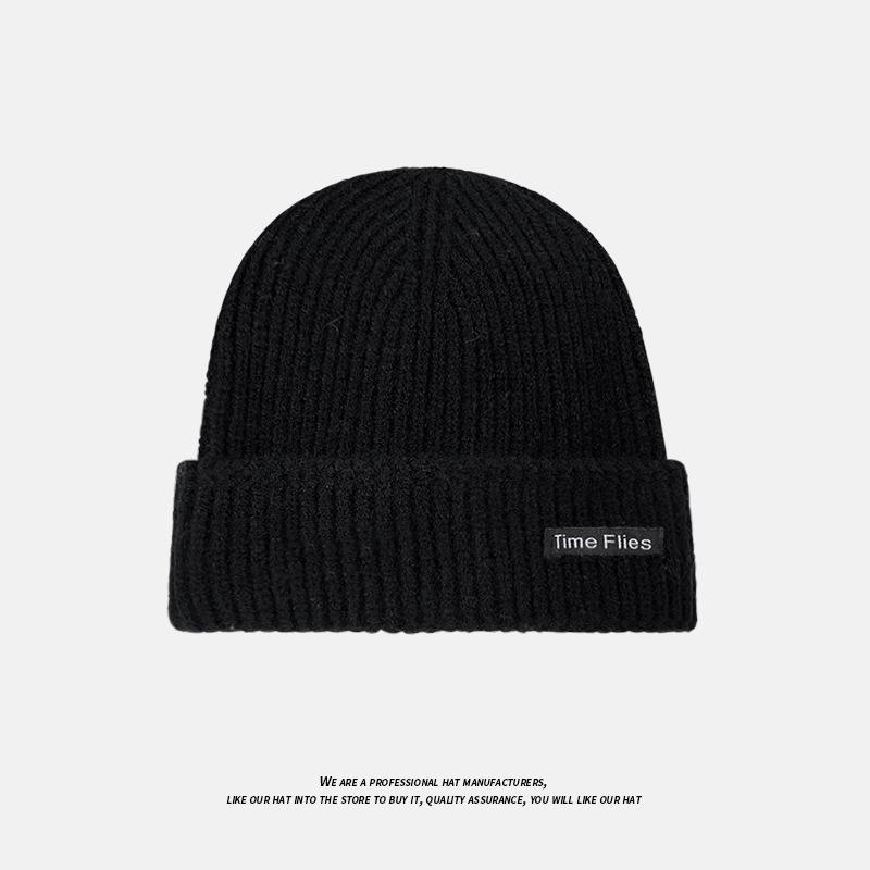 Knitted Hat for Women in Autumn and Winter Versatile Pullover Cold Hat Trendy Japanese Style Patch Letter Warm Woolen Hat for Men