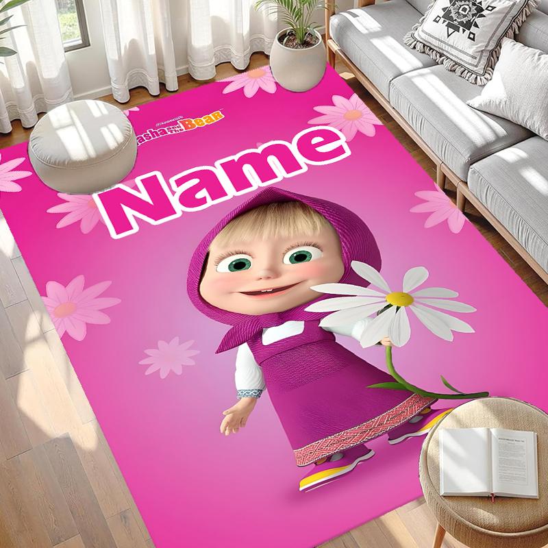 Custom Name Personalized Masha and The Bear Print Carpet, Versatile Home Decor Rug, for Playroom, Apartment, Balcony, Entryway, Hallway Gift