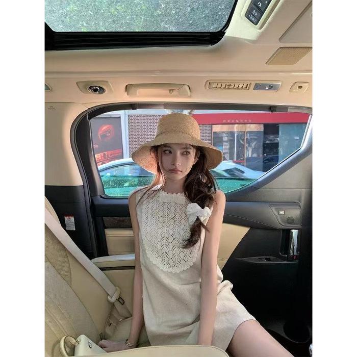 Elegant Lace Bowknot Patchwork Dress - Women s 2026 Summer Collection Small
