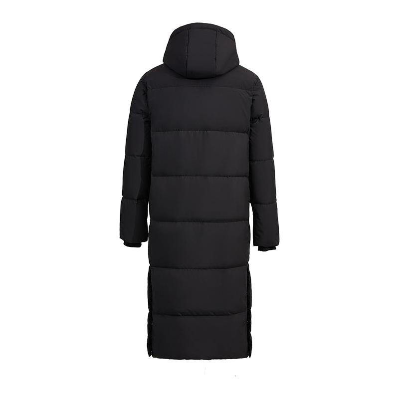 Li Ning Logo Print Windbreaker Hooded Loose Long Down Jacket Men Outerwear Black AYMU707-1