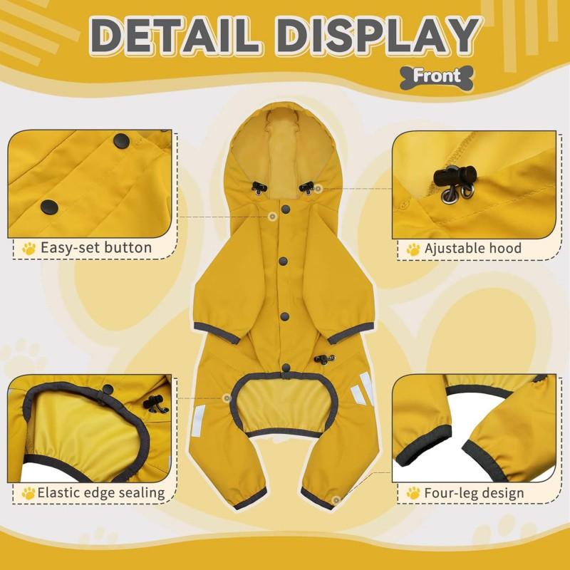 Full Coverage 4-Leg Waterproof Dog Raincoat With Hood British Style PU Pet Outerwear