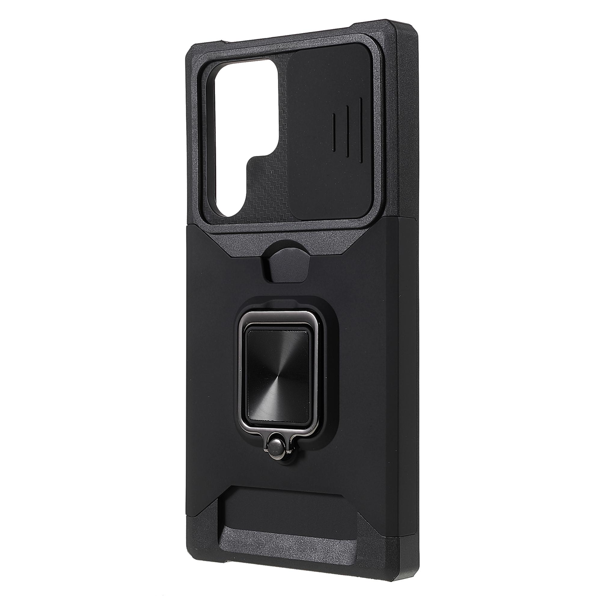 

For Samsung Galaxy S24 Ultra Phone Case PC+TPU Kickstand Cover with Card Holder Black