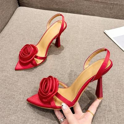 Fashion Eilyken Street Style Summer Flower Women Sandals Sexy Fashion Pointed Toe High Heels Slip-On Wedding Banquet Stripper Shoes