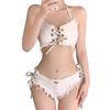 White Halterneck Denim Bikini Set: Sexy Two-Piece for Small Chest - Perfect for Vacation or Hot Springs