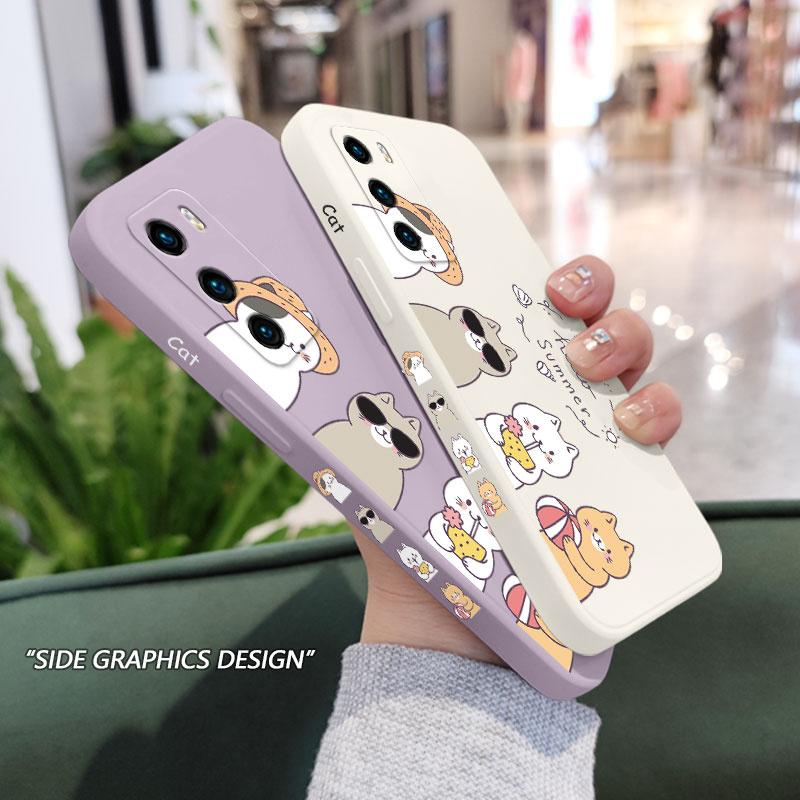 Vacation Cats Phone Case For Huawei P40 P50 P30 P20 Pro Lite Nova 5t Y7A Mate 20 Pro Lite Liquid Silicone Cover