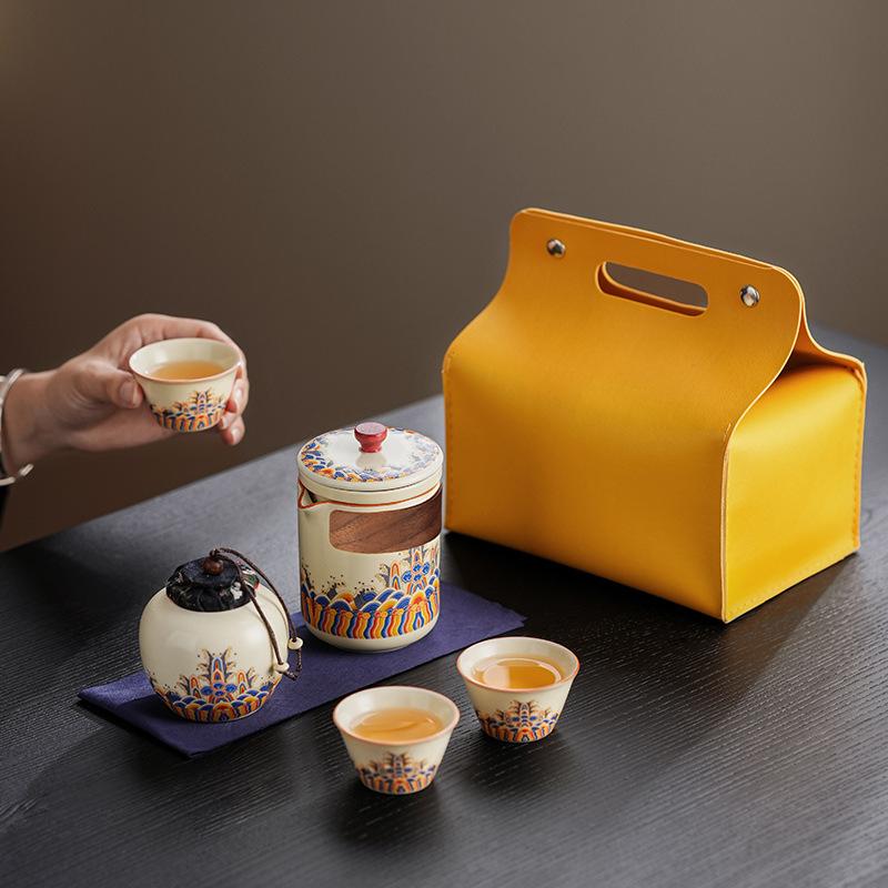 Travel Tea Set Portable Outdoor Ancient Rhyme Ru Kiln Tea Set Annual Meeting Business Gifts
